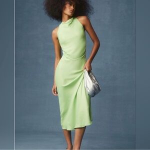 Anthropologie Perla Racerback Midi Dress Slim Fit Green Women’s Dress Satin M
